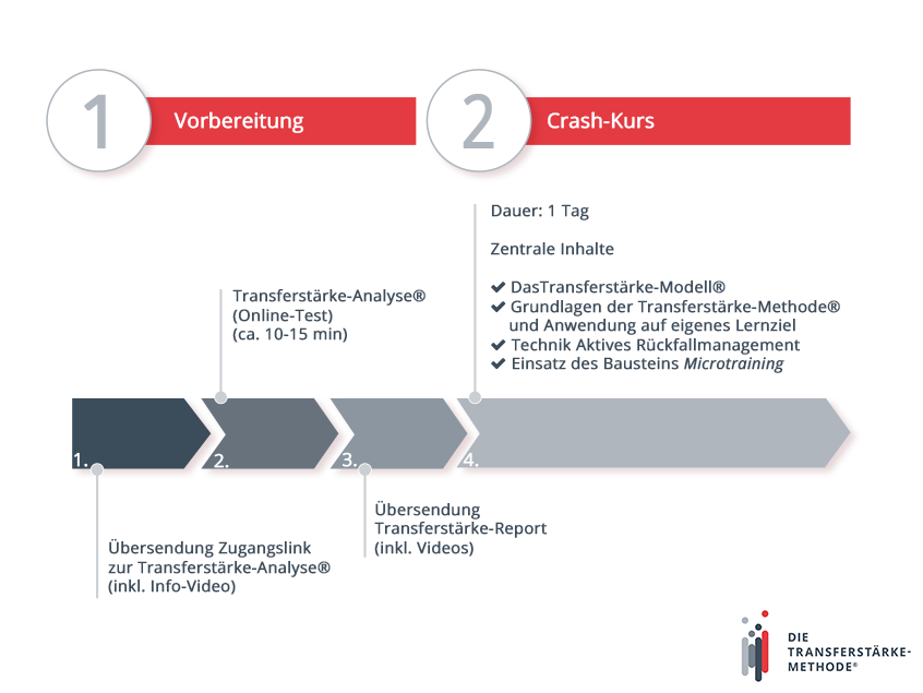 Schaubild zum Ablauf des Crash-Kurses | Transferstärke® - Prof. Dr. Axel Koch